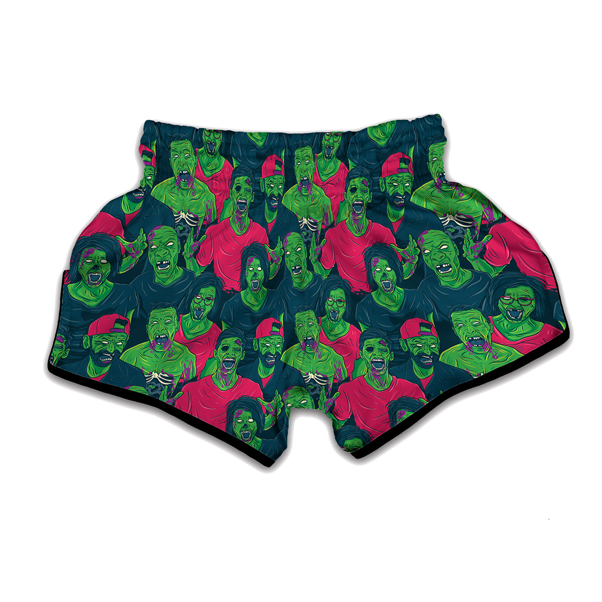 Green Walking Zombie Print Muay Thai Boxing Shorts