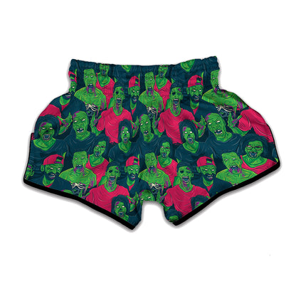 Green Walking Zombie Print Muay Thai Boxing Shorts