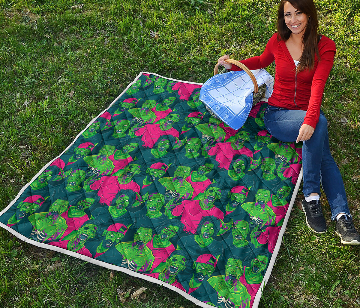 Green Walking Zombie Print Quilt