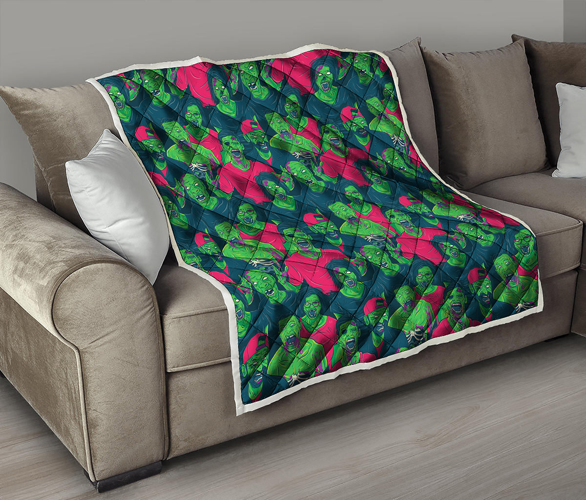 Green Walking Zombie Print Quilt