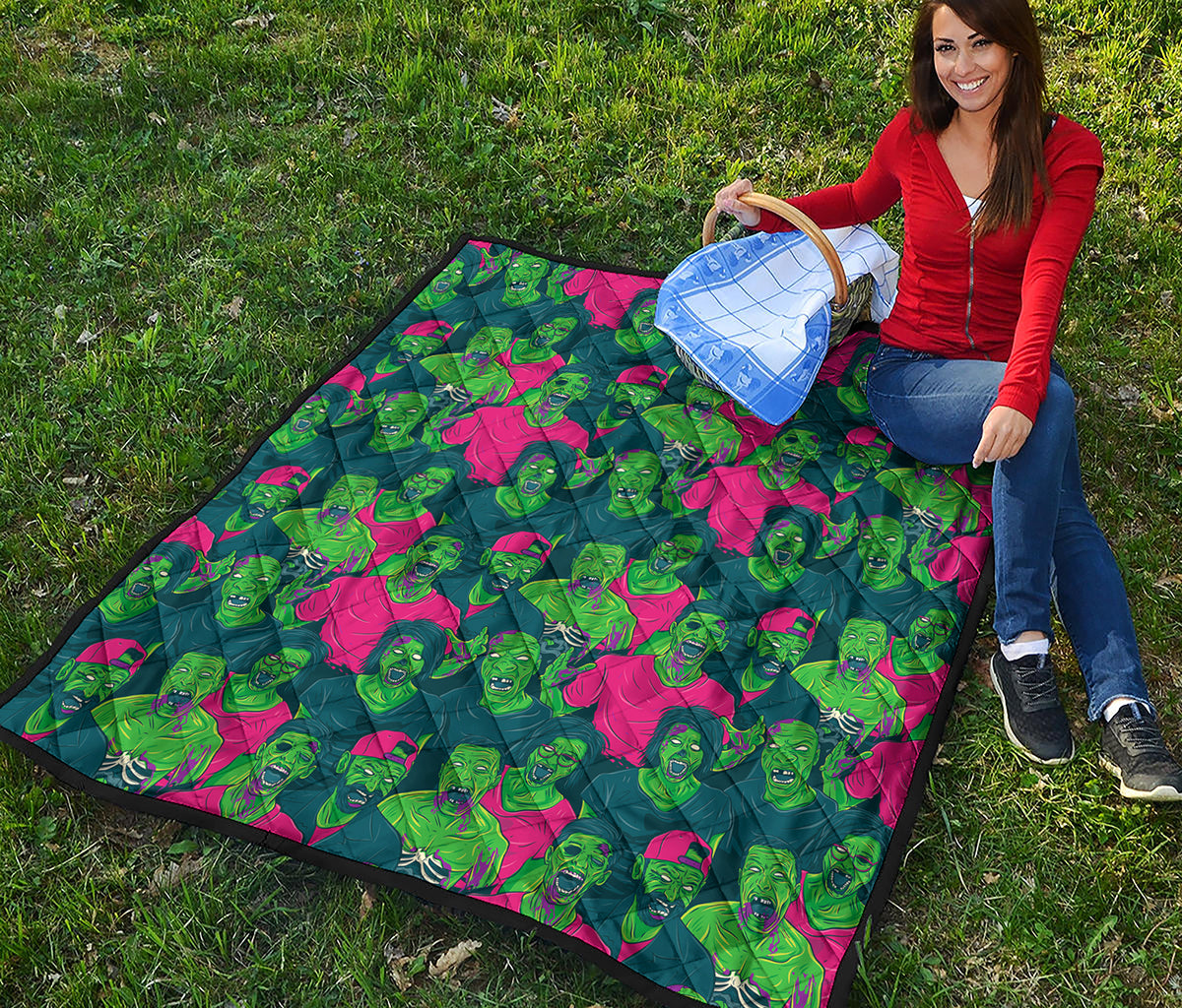 Green Walking Zombie Print Quilt