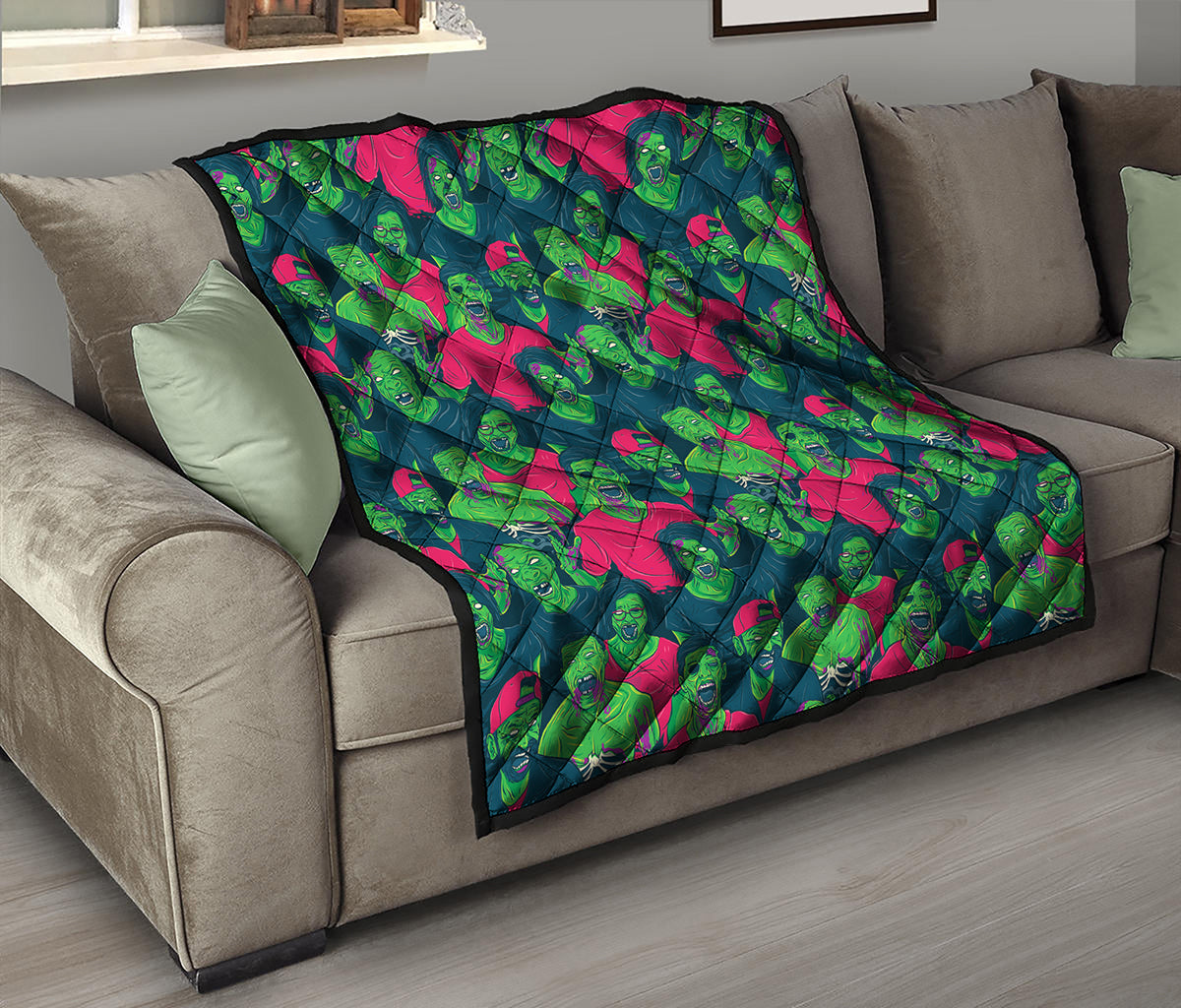 Green Walking Zombie Print Quilt