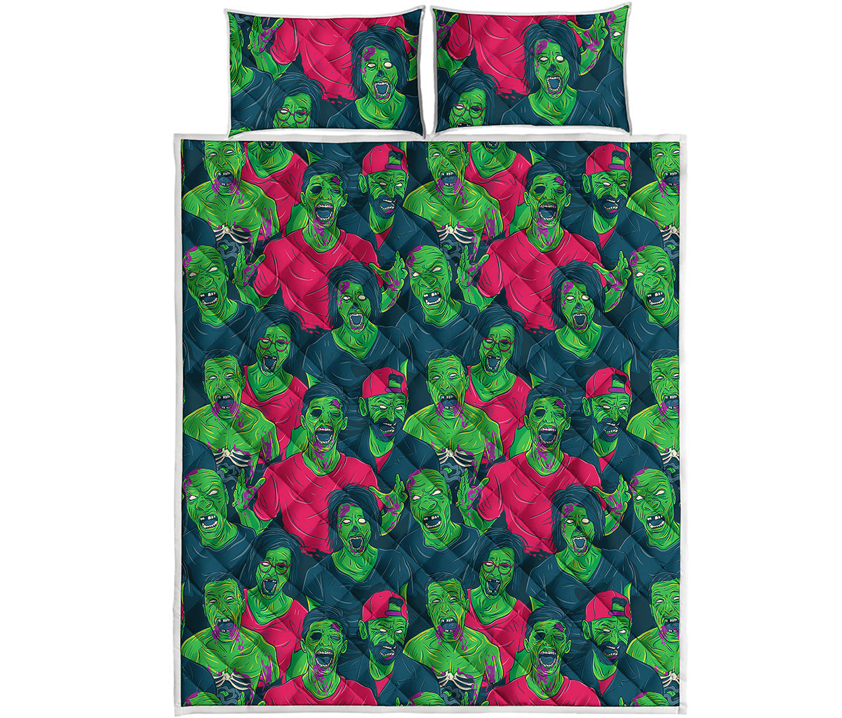 Green Walking Zombie Print Quilt Bed Set