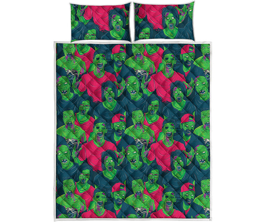 Green Walking Zombie Print Quilt Bed Set