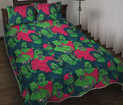 Green Walking Zombie Print Quilt Bed Set