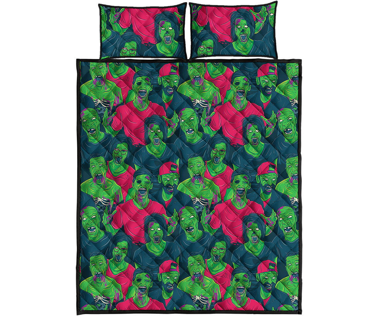 Green Walking Zombie Print Quilt Bed Set