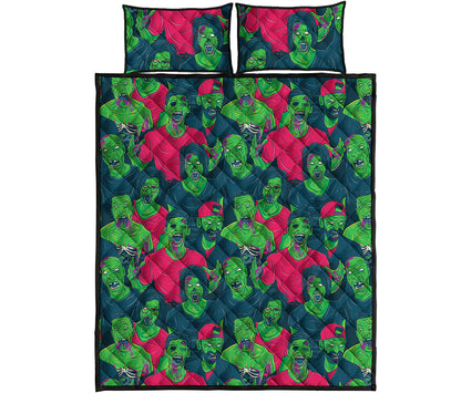 Green Walking Zombie Print Quilt Bed Set