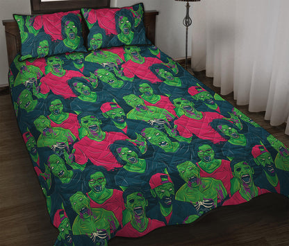 Green Walking Zombie Print Quilt Bed Set