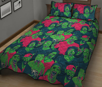 Green Walking Zombie Print Quilt Bed Set