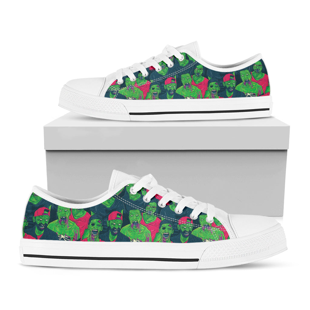 Green Walking Zombie Print White Low Top Shoes