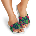 Green Walking Zombie Print White Slide Sandals