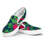 Green Walking Zombie Print White Slip On Shoes