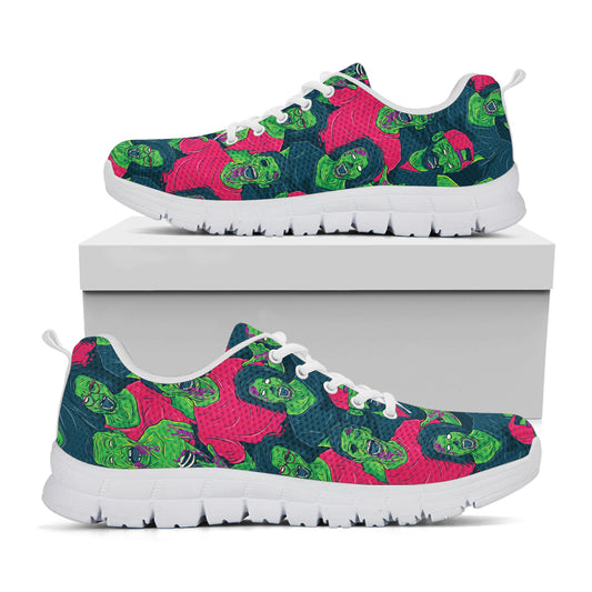 Green Walking Zombie Print White Sneakers