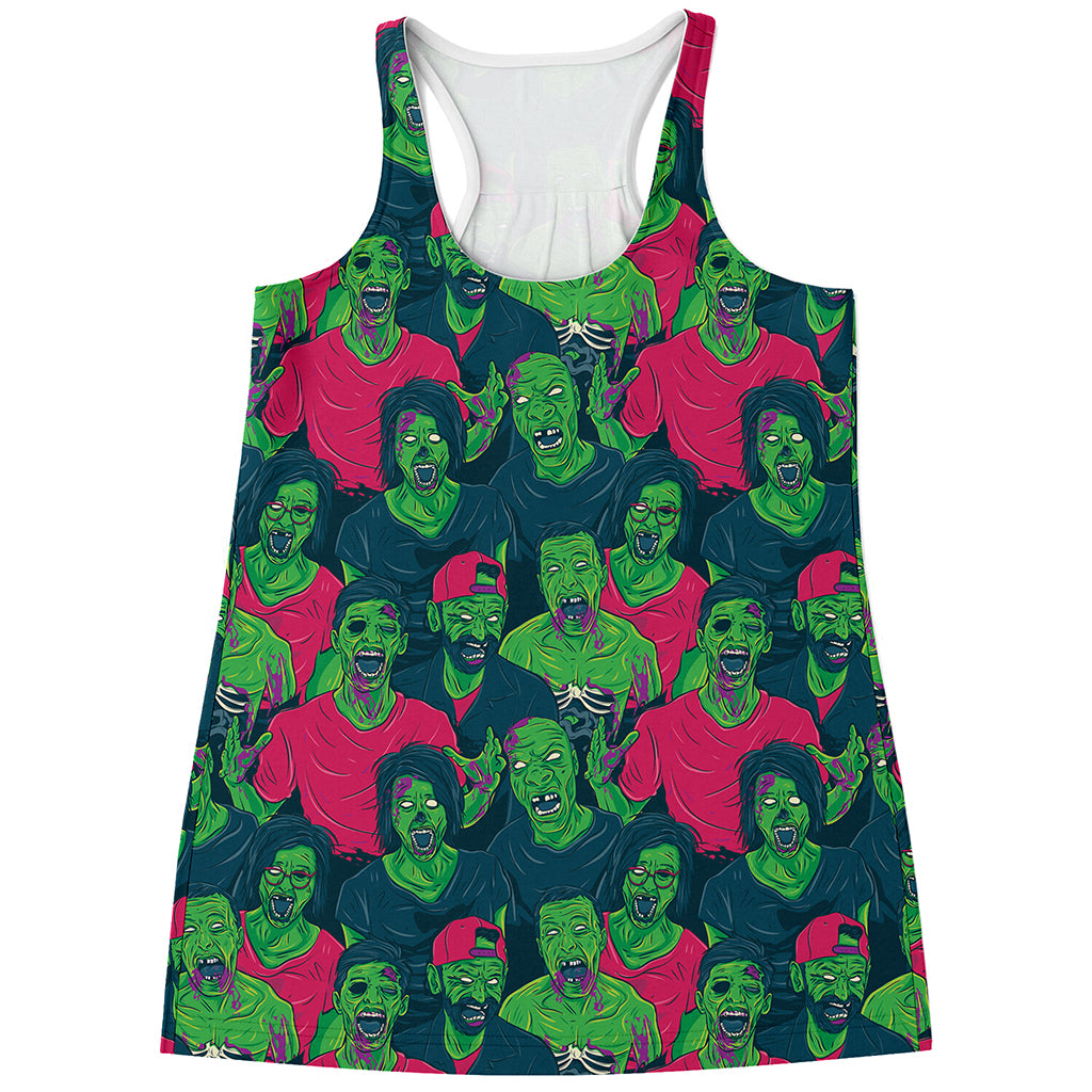 Green Walking Zombie Print Women's Racerback Tank Top