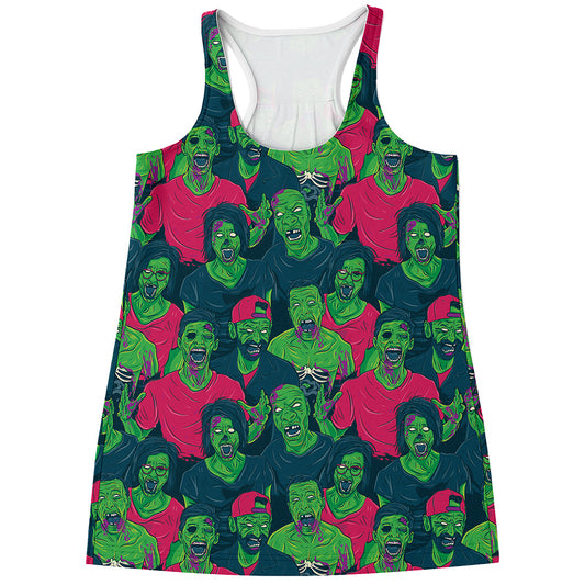 Green Walking Zombie Print Women's Racerback Tank Top