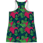 Green Walking Zombie Print Women's Racerback Tank Top