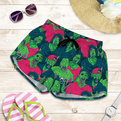 Green Walking Zombie Print Women's Shorts