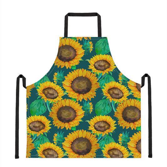 Green Watercolor Sunflower Pattern Print Apron