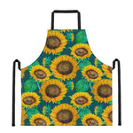 Green Watercolor Sunflower Pattern Print Apron