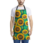 Green Watercolor Sunflower Pattern Print Apron