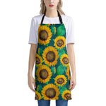 Green Watercolor Sunflower Pattern Print Apron