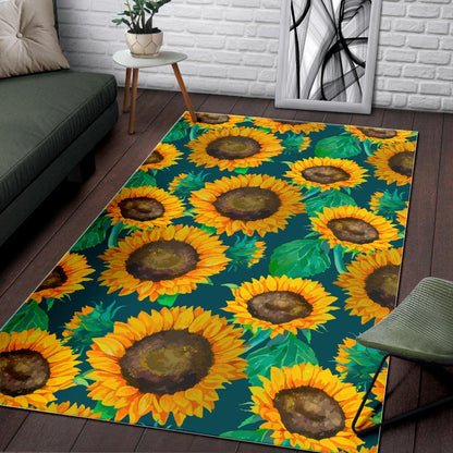 Green Watercolor Sunflower Pattern Print Area Rug GearFrost