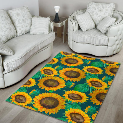 Green Watercolor Sunflower Pattern Print Area Rug GearFrost