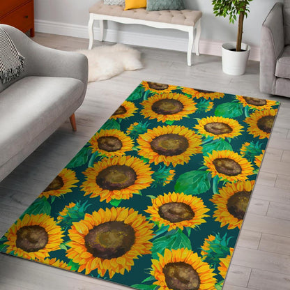 Green Watercolor Sunflower Pattern Print Area Rug GearFrost