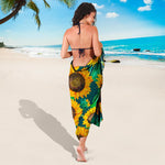Green Watercolor Sunflower Pattern Print Beach Sarong Wrap