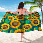 Green Watercolor Sunflower Pattern Print Beach Sarong Wrap
