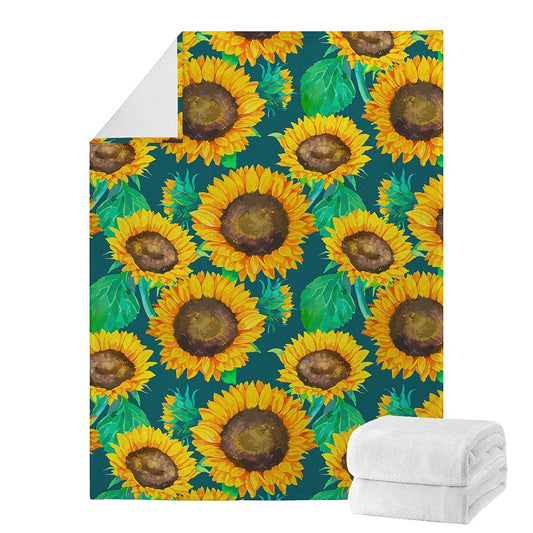 Green Watercolor Sunflower Pattern Print Blanket