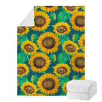 Green Watercolor Sunflower Pattern Print Blanket