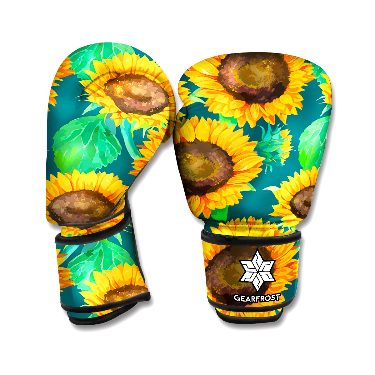 Green Watercolor Sunflower Pattern Print Boxing Gloves