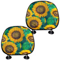Green Watercolor Sunflower Pattern Print Car Headrest Covers