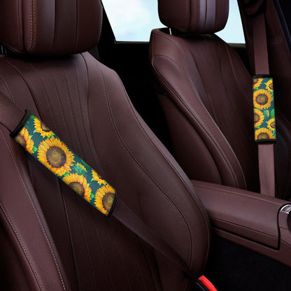 Green Watercolor Sunflower Pattern Print Car Seat Belt Covers