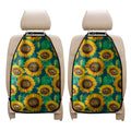 Green Watercolor Sunflower Pattern Print Car Seat Organizers