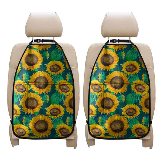 Green Watercolor Sunflower Pattern Print Car Seat Organizers