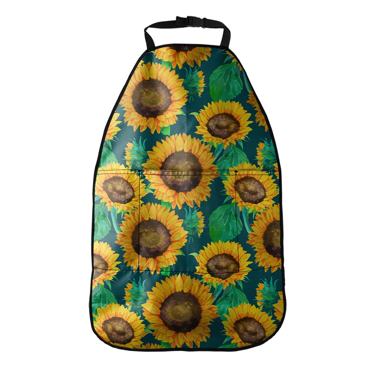 Green Watercolor Sunflower Pattern Print Car Seat Organizers