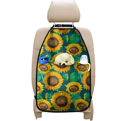 Green Watercolor Sunflower Pattern Print Car Seat Organizers