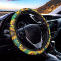 Green Watercolor Sunflower Pattern Print Car Steering Wheel Cover