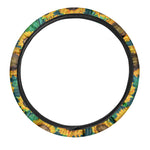 Green Watercolor Sunflower Pattern Print Car Steering Wheel Cover