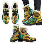 Green Watercolor Sunflower Pattern Print Comfy Boots GearFrost