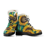 Green Watercolor Sunflower Pattern Print Comfy Boots GearFrost