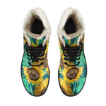 Green Watercolor Sunflower Pattern Print Comfy Boots GearFrost