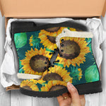 Green Watercolor Sunflower Pattern Print Comfy Boots GearFrost