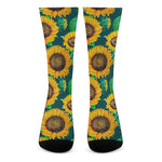 Green Watercolor Sunflower Pattern Print Crew Socks