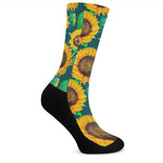 Green Watercolor Sunflower Pattern Print Crew Socks