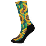 Green Watercolor Sunflower Pattern Print Crew Socks