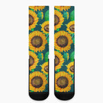 Green Watercolor Sunflower Pattern Print Crew Socks