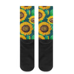 Green Watercolor Sunflower Pattern Print Crew Socks